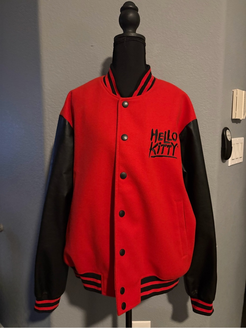 Forever 21 Red and Black Hello Kitty Varsity Bomber Jacket